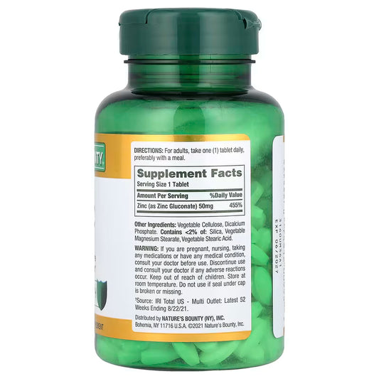 Nature's Bounty Comprimidos de zinc, 50 mg, suplemento para apoyo inmunitario y antioxidante, promueve la salud de la piel, 200 comprimidos