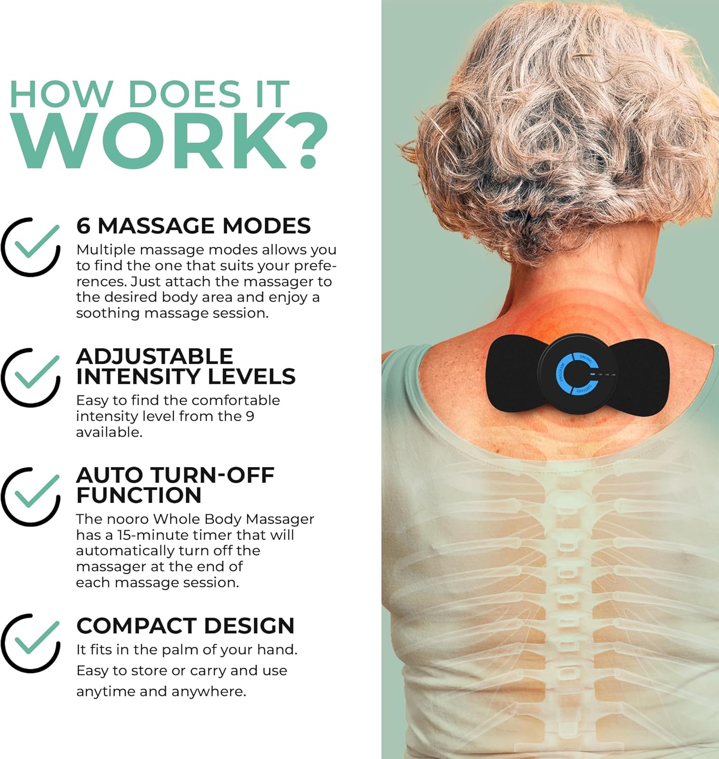 nooro Masajeador portátil para todo el cuerpo, terapia de tejido profundo, soporte para recuperación muscular sobre la marcha, 6 técnicas de masaje, sistema de auto-masaje manos libres