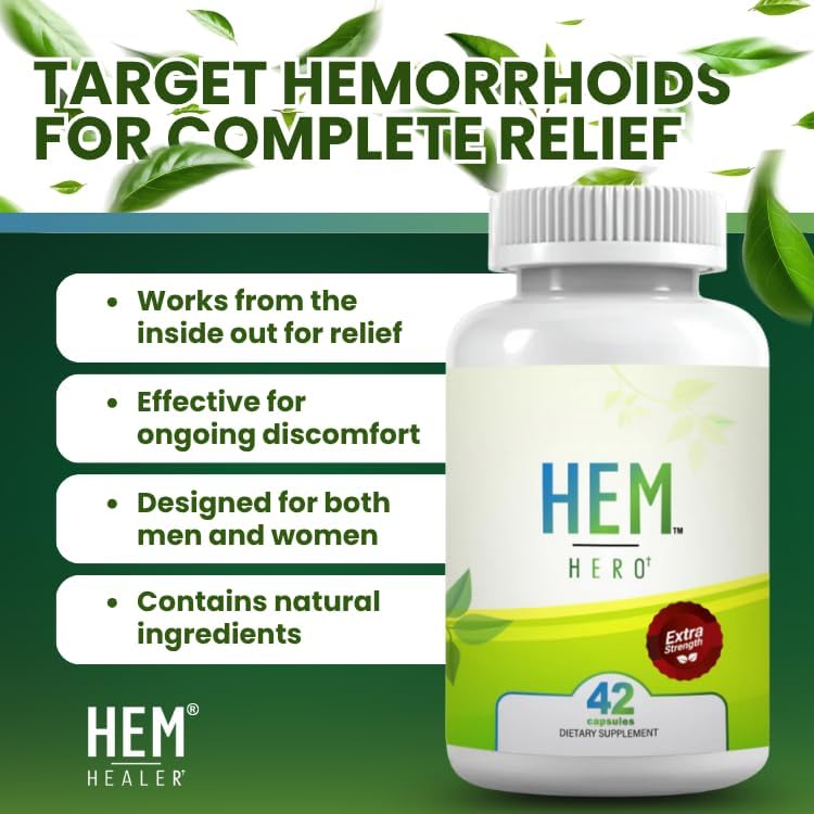 Tratamiento de hemorroides para aliviar las hemorroides, reduce la hinchazón y la inflamación, alivia la picazón, la quema e irritación, 100% seguro y natural, vegano – apto para vegetarianos (42 cápsulas)