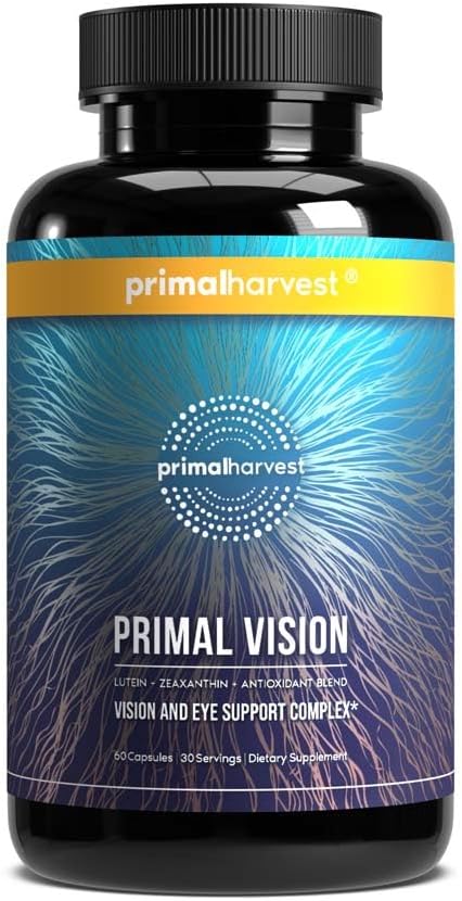 Primal Harvest Visión primordial con luteína, zeaxantina, vitamina A y zinc para la salud ocular, soporte de luz azul y claridad visual