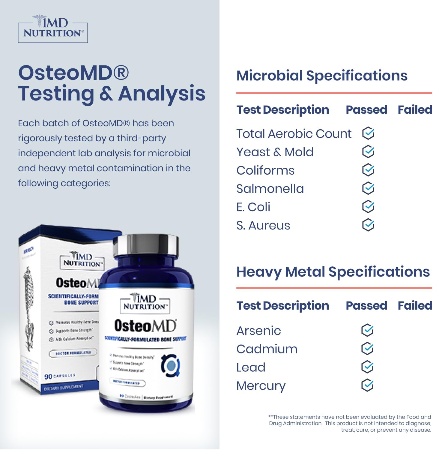 1MD OsteoMD para apoyo integral óseo | con hidroxiapatita de calcio, vitamina D3 y K2 | 90 cápsulas