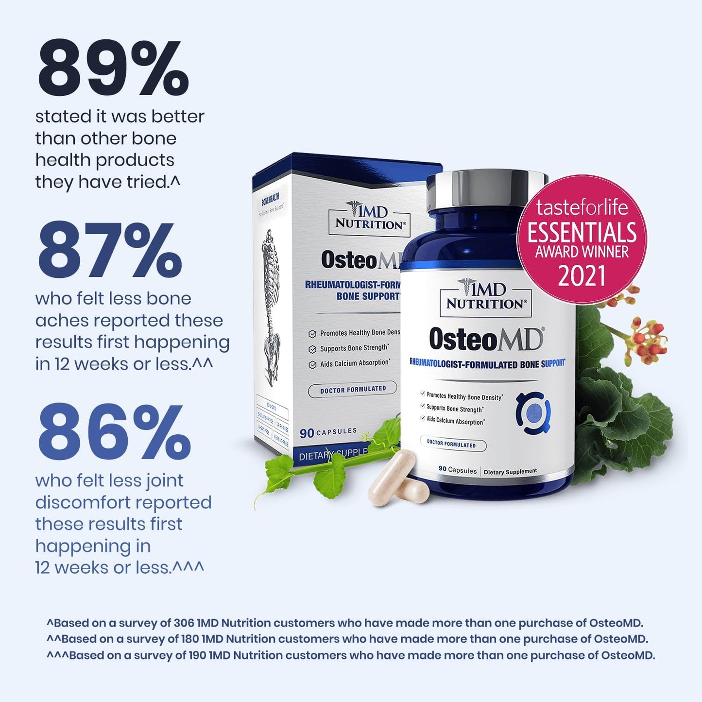 1MD OsteoMD para apoyo integral óseo | con hidroxiapatita de calcio, vitamina D3 y K2 | 90 cápsulas