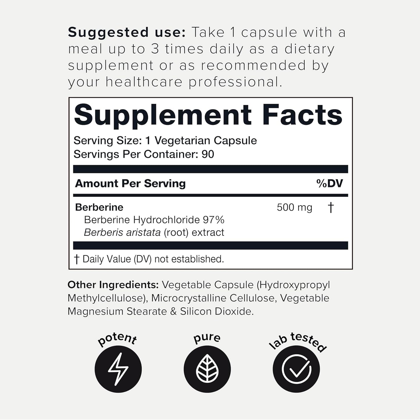 Toniiq Ultra Alta Potencia Berberina HCl de Los Himalayas - Extracto Concentrado 100:1 - Berberina HCl 97% Probada en Laboratorio - 90 Cápsulas Vegetarianas, 500 mg por Cápsula