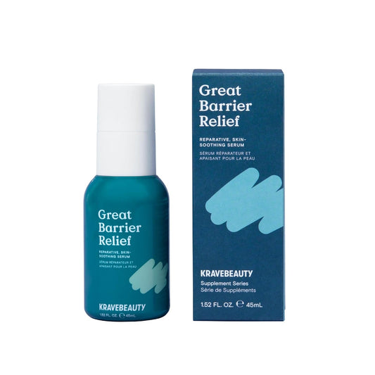 KraveBeauty Great Barrier Relief Serum - Suero reparador de barrera inspirado en Corea, aceite de tamanu, alivia el enrojecimiento e hidrata, vegano y libre de crueldad, 1.52 onzas líquidas