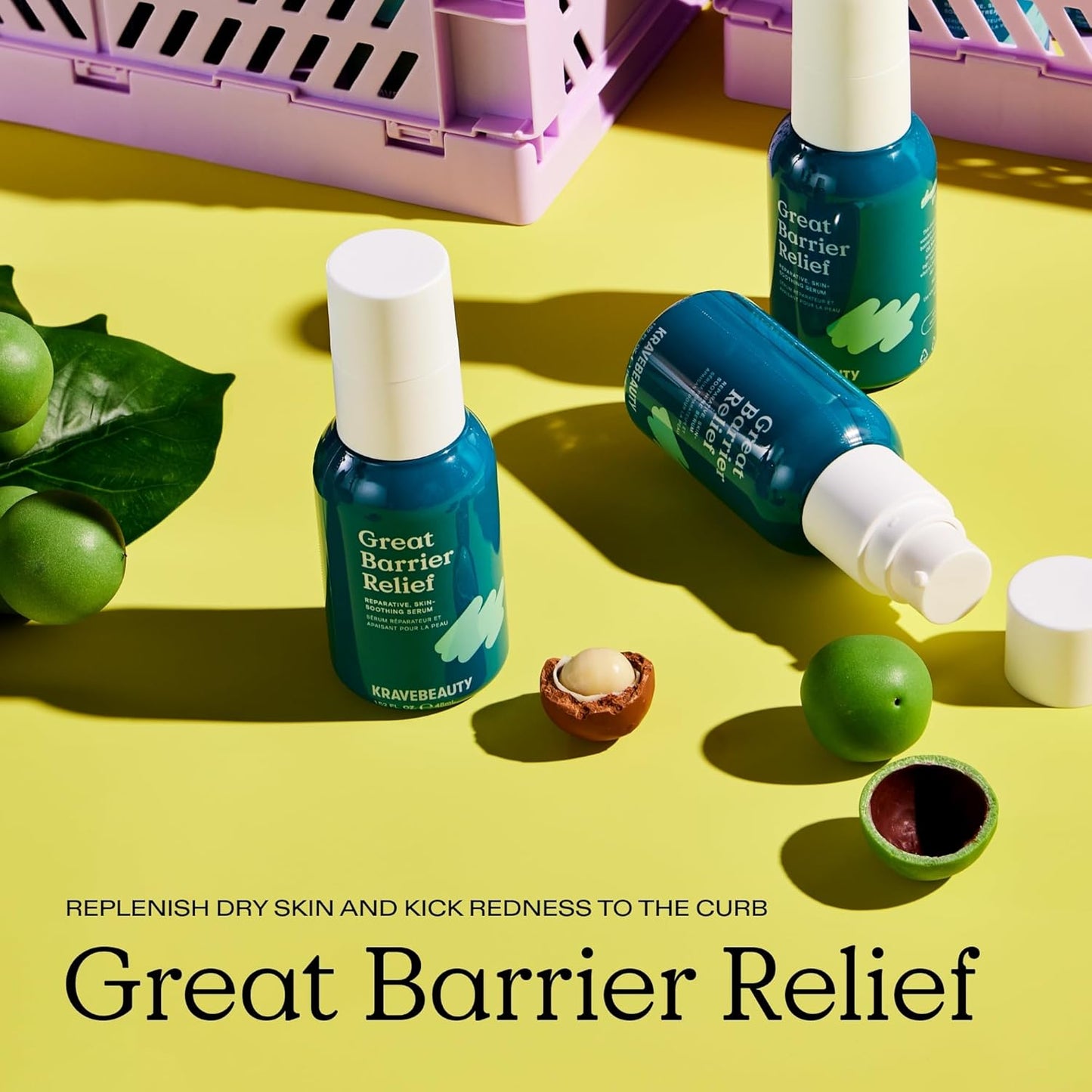 KraveBeauty Great Barrier Relief Serum - Suero reparador de barrera inspirado en Corea, aceite de tamanu, alivia el enrojecimiento e hidrata, vegano y libre de crueldad, 1.52 onzas líquidas
