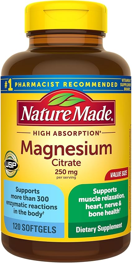 Nature Made Softgels citrato de magnesio 250 mg, 120 cuentas para soporte de nutrición (los envases pueden variar)
