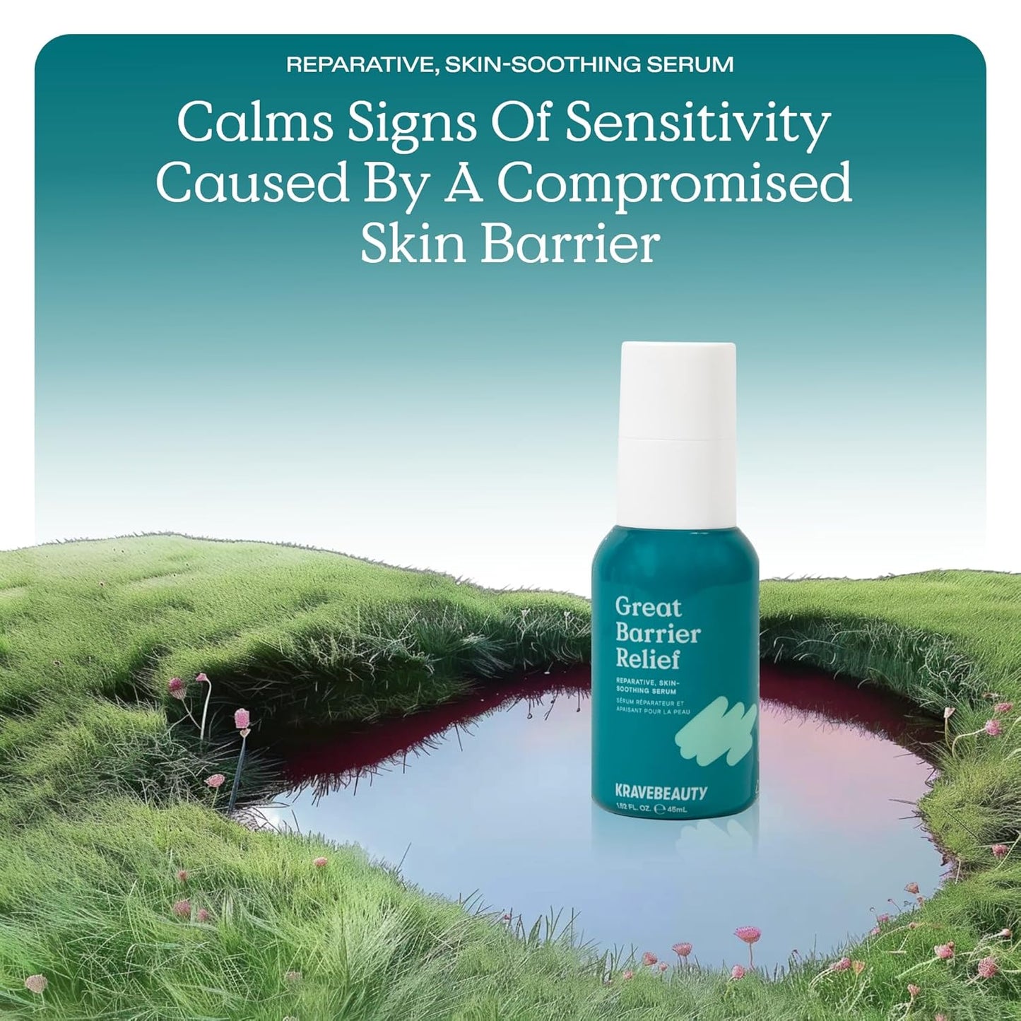 KraveBeauty Great Barrier Relief Serum - Suero reparador de barrera inspirado en Corea, aceite de tamanu, alivia el enrojecimiento e hidrata, vegano y libre de crueldad, 1.52 onzas líquidas