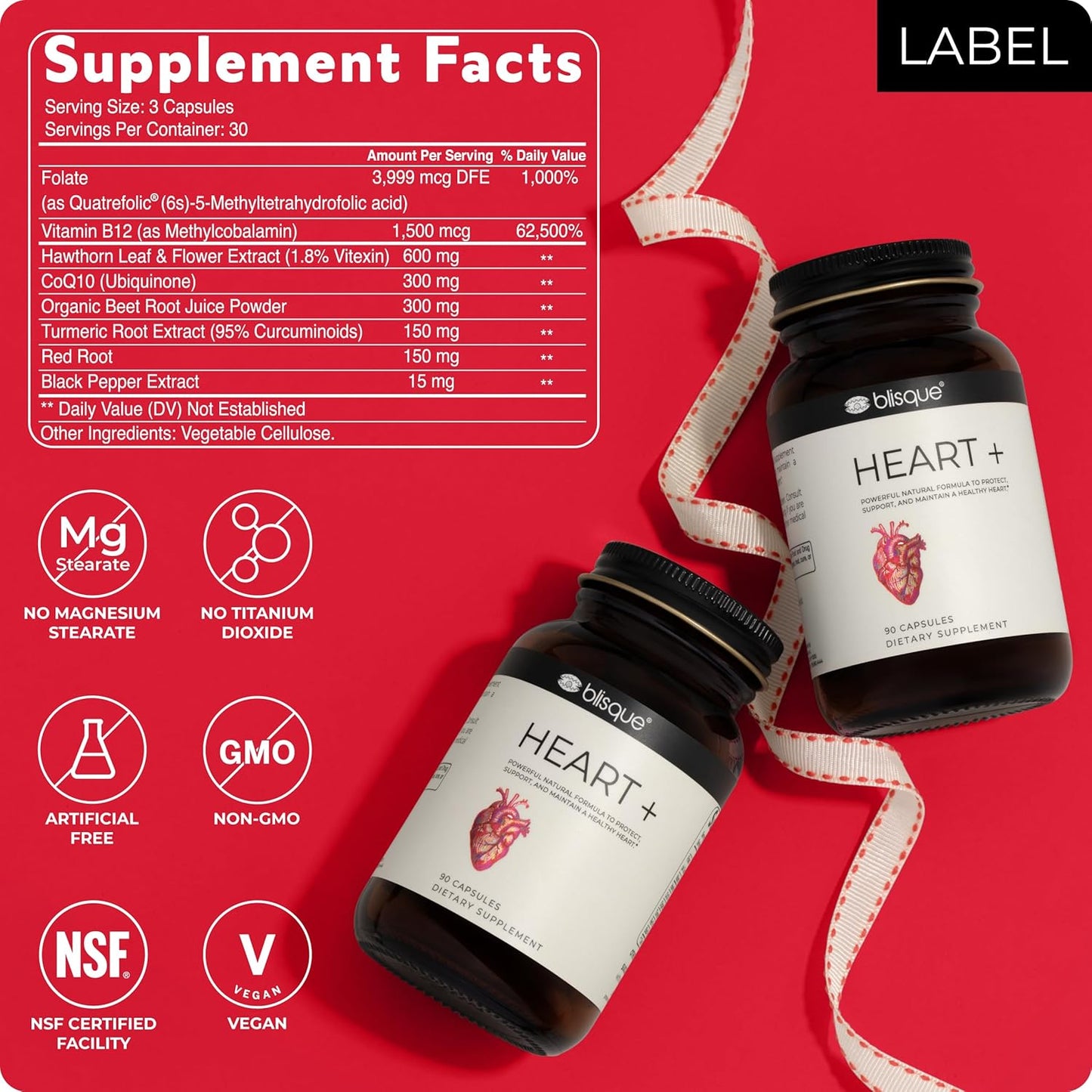 Blisque Corazón +proporciona apoyo a la presión arterial al mejorar el flujo sanguíneo y mejorar la salud de los vasos sanguíneos, dejándote fresco y energizado.
