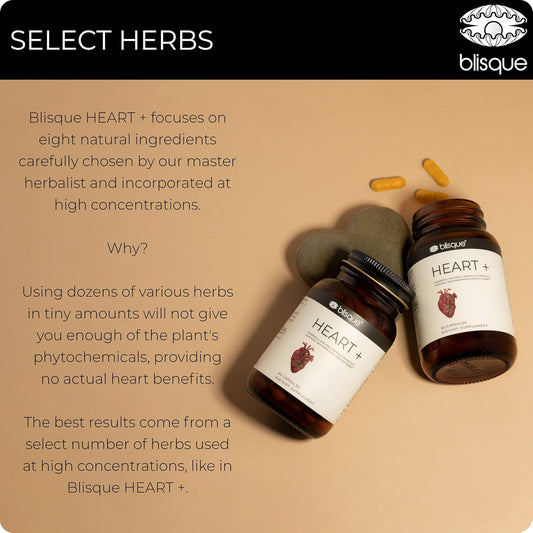 Blisque Corazón +proporciona apoyo a la presión arterial al mejorar el flujo sanguíneo y mejorar la salud de los vasos sanguíneos, dejándote fresco y energizado.
