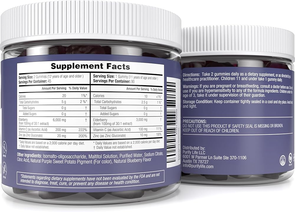Gomitas de sambucus o saúco sin azúcar con vitamina C y zinc para adultos y niños. Suplemento para el sistema inmunitario y la salud respiratoria. Gomitas antioxidantes de saúco Sambucus - Veganas, 90 unidades.
