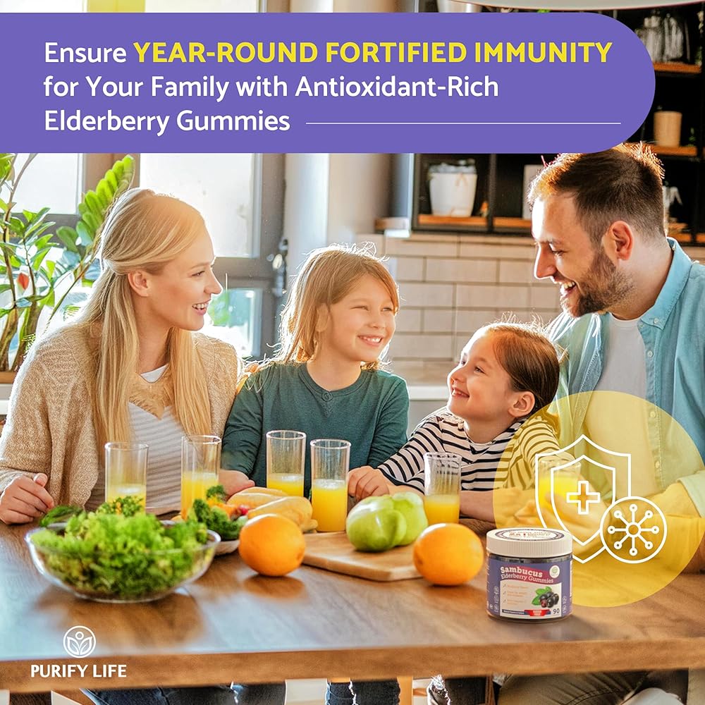 Gomitas de sambucus o saúco sin azúcar con vitamina C y zinc para adultos y niños. Suplemento para el sistema inmunitario y la salud respiratoria. Gomitas antioxidantes de saúco Sambucus - Veganas, 90 unidades.