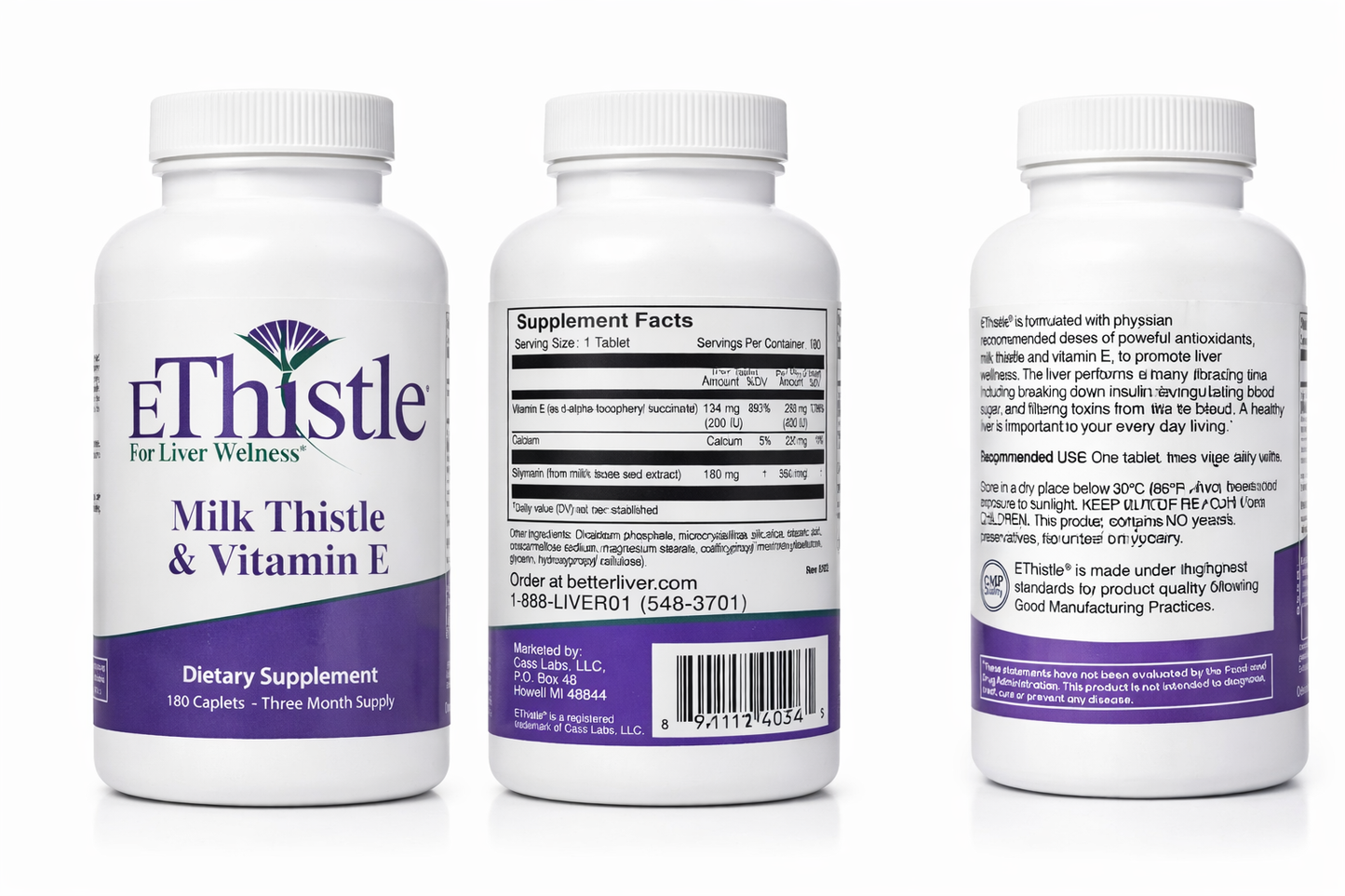 EThistle Suplemento dietético de bienestar hepático, cardo mariano y fórmula de salud hepática de vitamina E, cápsulas de 180 unidades