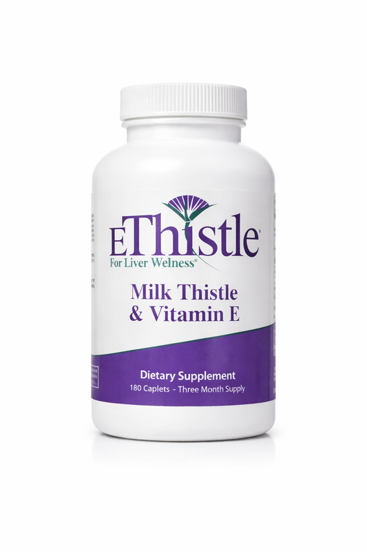 EThistle Suplemento dietético de bienestar hepático, cardo mariano y fórmula de salud hepática de vitamina E, cápsulas de 180 unidades