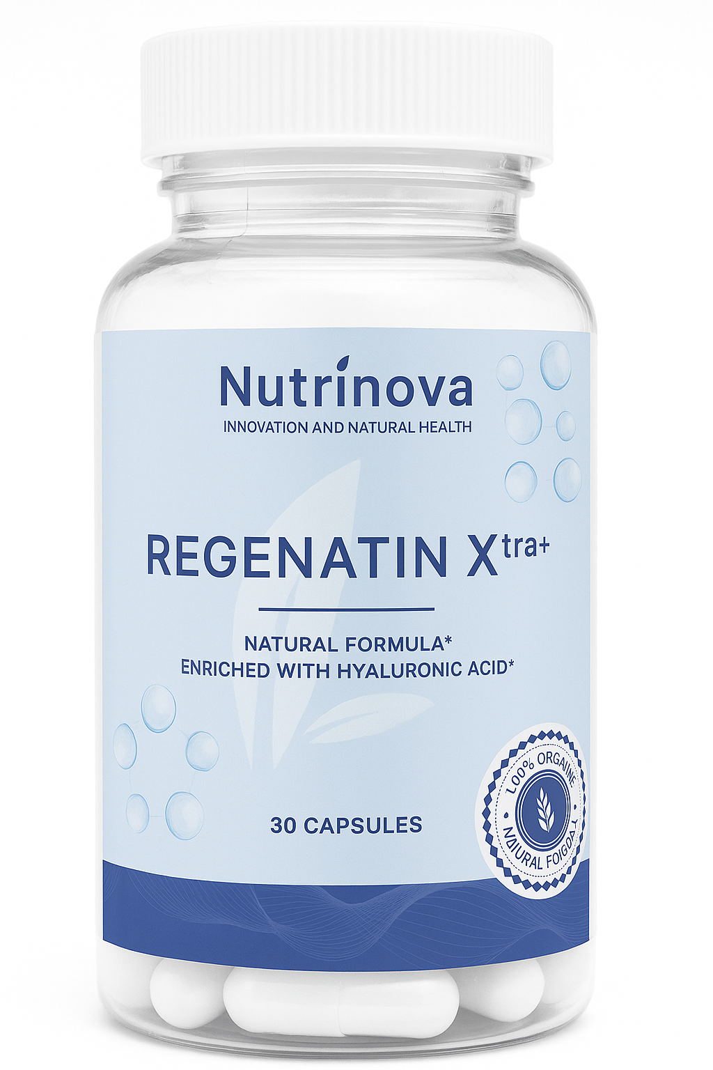 ¡Rejuvenece tu piel y luce una apariencia joven y radiante con Regenatin Xtra+! Cada frasco contiene 30 cápsulas