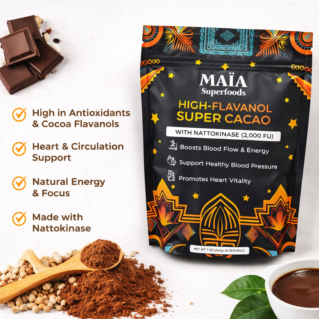High-Flavanol Super Cacao with Nattokinase (2,000 FU) by Maia Superfoods – Heart Support, Blood Flow & Energy – 30 Servings