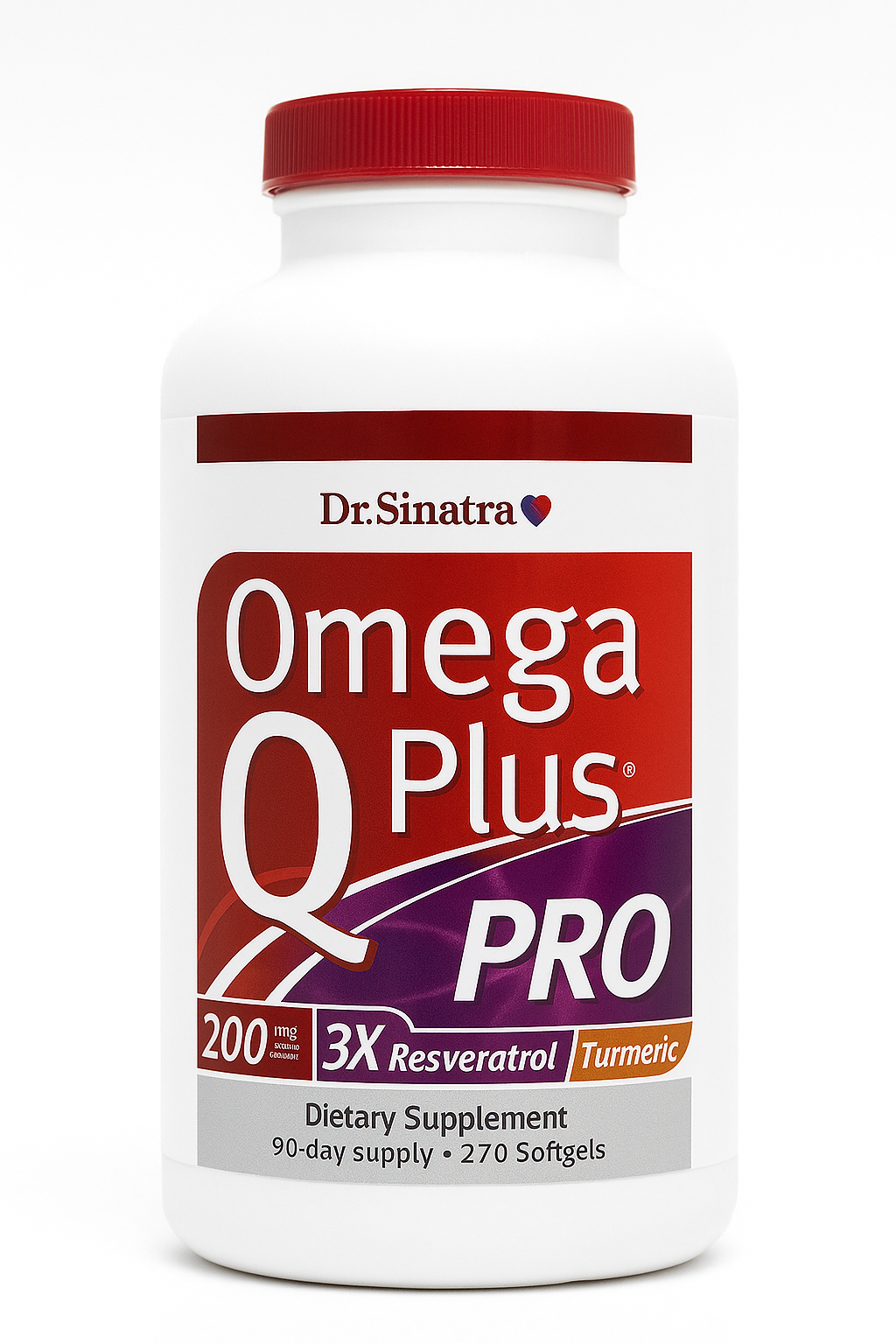 Dr. Sinatra Omega Q Plus PRO - Soporte profesional para el corazón y el envejecimiento saludable con 200 mg de CoQ10 y 90 mg de resveratrol para una producción óptima de energía celular (270 cápsulas