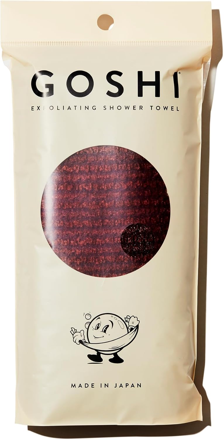 GOSHI Toalla de ducha exfoliante – Toalla exfoliante resistente a desgarros para todo tipo de piel – rojo ladrillo – fabricada en Japón