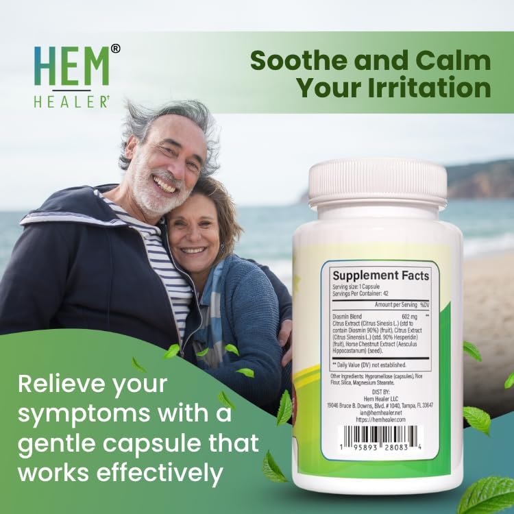 Tratamiento de hemorroides para aliviar las hemorroides, reduce la hinchazón y la inflamación, alivia la picazón, la quema e irritación, 100% seguro y natural, vegano – apto para vegetarianos (42 cápsulas)